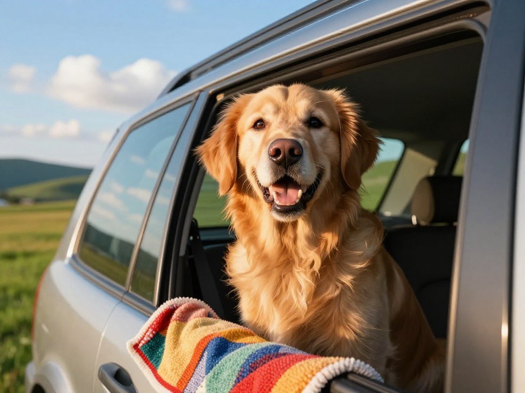 Golden Retriever enjoying a car ride Golden Retriever enjoying a car ride