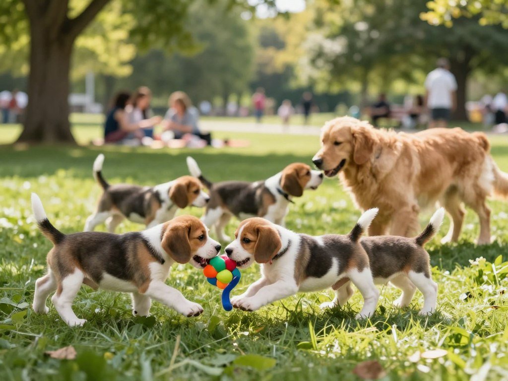 beagle puppies socializing in a park beagle puppies socializing in a park